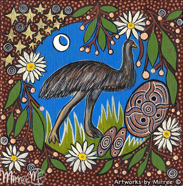 Emu Dreaming with Flower Medicine Framed Canvas Print by Mirree Contemporary Aboriginal Art